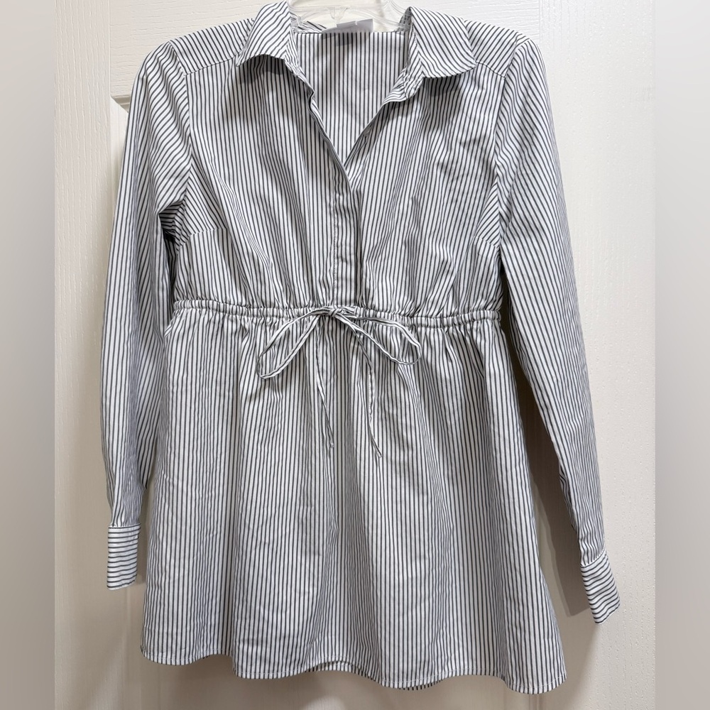 Motherhood Maternity Gray and White Striped Blouse